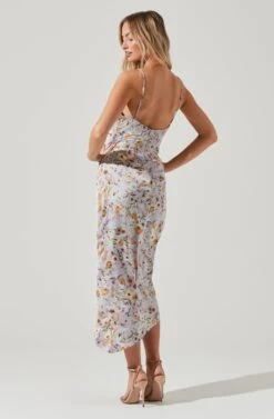 Giselle Floral Twist Front Midi Dress -Outlet Cozi Luxe Store ADR101136 LAVENDERGOLDFLORAL 0245