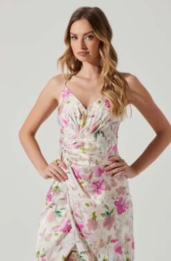 Giselle Floral Twist Front Midi Dress -Outlet Cozi Luxe Store ADR101136 PINKGREENFLORAL 4
