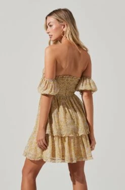 Off Shoulder Two Tier Floral Mini Dress -Outlet Cozi Luxe Store ADR101294 YELLOWMULTIFLORAL 01501