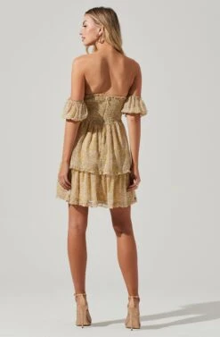 Off Shoulder Two Tier Floral Mini Dress -Outlet Cozi Luxe Store ADR101294 YELLOWMULTIFLORAL 01521
