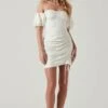 Off Shoulder Ruched Mini Dress -Outlet Cozi Luxe Store ADR101351J WHITE 1