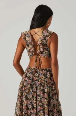 Floral Ruffle Cutout Maxi Dress -Outlet Cozi Luxe Store ADR101396 BLACKMULTIFLORAL 5