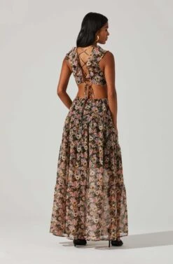 Floral Ruffle Cutout Maxi Dress -Outlet Cozi Luxe Store ADR101396 BLACKMULTIFLORAL 6