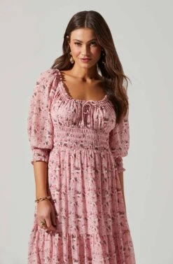 Floral Smocked Waist Tiered Midi Dress -Outlet Cozi Luxe Store ADR101527 PINKFLORAL 5 4
