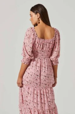 Floral Smocked Waist Tiered Midi Dress -Outlet Cozi Luxe Store ADR101527 PINKFLORAL 5 5
