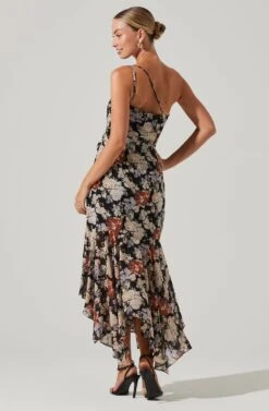 Emmylou Floral One Shoulder Midi Dress -Outlet Cozi Luxe Store ADR101528 BLACKFLORAL 5