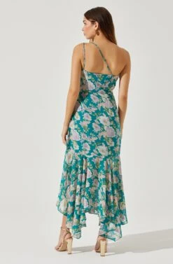 Emmylou Floral One Shoulder Midi Dress -Outlet Cozi Luxe Store ADR101528 GREENPURPLEFLORAL 5