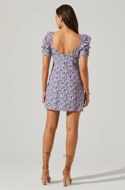 Floral Square Neck Puff Sleeve Mini Dress -Outlet Cozi Luxe Store ADR101546 BLUEFUCHSIAFLORAL 4