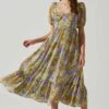 Floral Sweetheart Neck Midi Dress -Outlet Cozi Luxe Store ADR101552 GOLDPURPLEFLORAL 2
