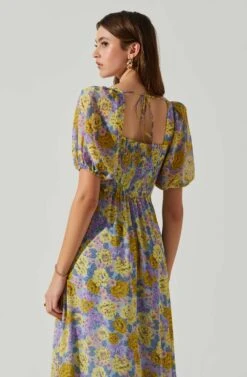 Floral Sweetheart Neck Midi Dress -Outlet Cozi Luxe Store ADR101552 GOLDPURPLEFLORAL 5
