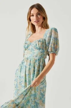 Floral Sweetheart Neck Midi Dress -Outlet Cozi Luxe Store ADR101552 GREENBLUEFLORAL 3