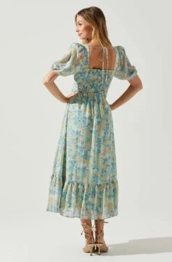 Floral Sweetheart Neck Midi Dress -Outlet Cozi Luxe Store ADR101552 GREENBLUEFLORAL 6