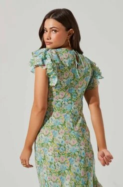 Celestine Floral Ruffle Midi Dress -Outlet Cozi Luxe Store ADR101613 GREENBLUEFLORAL 3