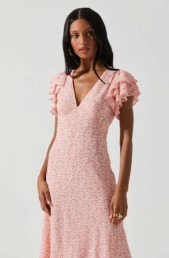 Celestine Floral Ruffle Midi Dress -Outlet Cozi Luxe Store ADR101613 PINKREDFLORAL 3