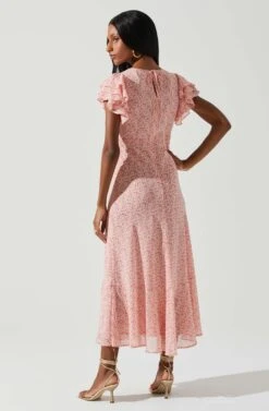 Celestine Floral Ruffle Midi Dress -Outlet Cozi Luxe Store ADR101613 PINKREDFLORAL 5