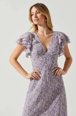 Celestine Floral Ruffle Midi Dress -Outlet Cozi Luxe Store ADR101613 PURPLEFLORAL 3