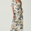 Floral Short Sleeve Wrap Front Maxi Dress -Outlet Cozi Luxe Store ADR101628 CHARCOALTAUPEFL 1