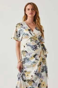 Floral Short Sleeve Wrap Front Maxi Dress -Outlet Cozi Luxe Store ADR101628 CHARCOALTAUPEFL 4