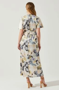 Floral Short Sleeve Wrap Front Maxi Dress -Outlet Cozi Luxe Store ADR101628 CHARCOALTAUPEFL 5
