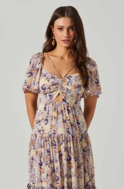 Floral Cinched Bust Cutout Center Midi Dress -Outlet Cozi Luxe Store ADR101632 BLUEMULTIFLR 4