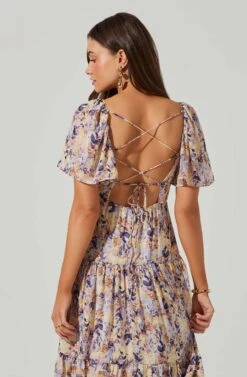Floral Cinched Bust Cutout Center Midi Dress -Outlet Cozi Luxe Store ADR101632 BLUEMULTIFLR 5