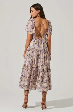 Floral Cinched Bust Cutout Center Midi Dress -Outlet Cozi Luxe Store ADR101632 BLUEMULTIFLR 6