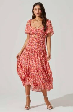 Floral Cinched Bust Cutout Center Midi Dress -Outlet Cozi Luxe Store ADR101632 REDMULTIFRL 1