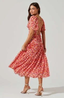 Floral Cinched Bust Cutout Center Midi Dress -Outlet Cozi Luxe Store ADR101632 REDMULTIFRL 5