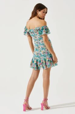 Flutter Sleeve Smocked Mini Dress -Outlet Cozi Luxe Store ADR101648 BLUEPINKMULTI 5