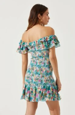 Flutter Sleeve Smocked Mini Dress -Outlet Cozi Luxe Store ADR101648 BLUEPINKMULTI 6