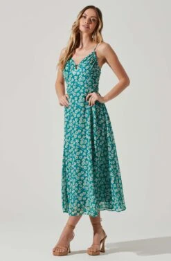 Floral Ruched Bust Midi Dress -Outlet Cozi Luxe Store ADR101663 BLUEFLORAL 1