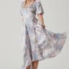 Satin Floral Bubble Sleeve Wrap Midi Dress -Outlet Cozi Luxe Store ADR101664 BLUEMULTIFLORAL 2