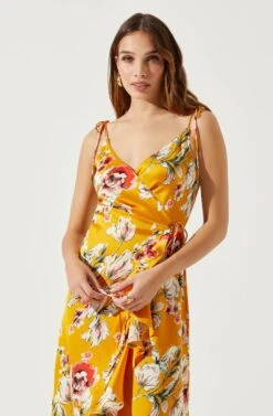 Satin Front Tie Wrap Floral Midi Dress 23 Satin Front Tie Wrap Floral Midi Dress -Outlet Cozi Luxe Store ADR101683 YELLOWFLORAL 4