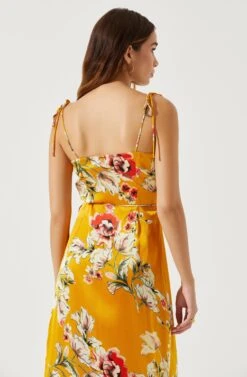 Satin Front Tie Wrap Floral Midi Dress 24 Satin Front Tie Wrap Floral Midi Dress -Outlet Cozi Luxe Store ADR101683 YELLOWFLORAL 6