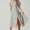 Off Shoulder Puff Sleeve Midi Dress -Outlet Cozi Luxe Store ADR101706 PURPLEMULTIFLORAL 1