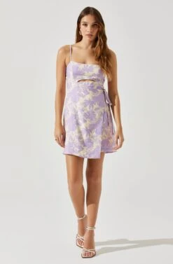 Keyhole Wrap Floral Mini Dress -Outlet Cozi Luxe Store ADR101709 LAVENDERFLORAL 1