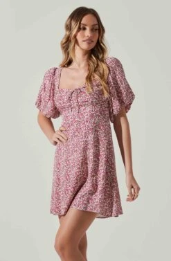 Floral Puff Sleeve Mini Dress 17 Floral Puff Sleeve Mini Dress -Outlet Cozi Luxe Store ADR101755 MAGENTALIMEDITSY 4