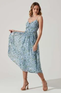 Floral Pleated Midi Dress -Outlet Cozi Luxe Store ADR101774 BLUEFLORAL 2