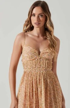 Floral Pleated Midi Dress -Outlet Cozi Luxe Store ADR101774 YELLOWPINKFLORAL 4