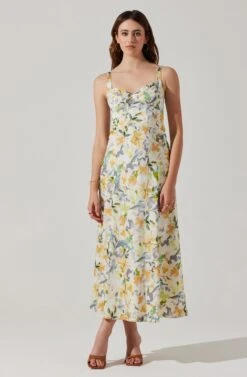 Satin Corset Floral Maxi Dress -Outlet Cozi Luxe Store ADR101783 YELLOWCREAMFLORAL 1