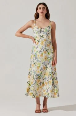 Satin Corset Floral Maxi Dress -Outlet Cozi Luxe Store ADR101783 YELLOWCREAMFLORAL 2