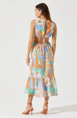 High Neck Open Back Midi Dress -Outlet Cozi Luxe Store ADR101799 ORANGEBLUEMULTIFL 5
