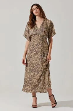 Flutter Sleeve Open Back Midi Dress -Outlet Cozi Luxe Store ADR101803 CHARCOALTAUPEABST 2