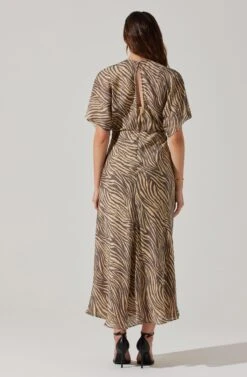 Flutter Sleeve Open Back Midi Dress -Outlet Cozi Luxe Store ADR101803 CHARCOALTAUPEABST 5