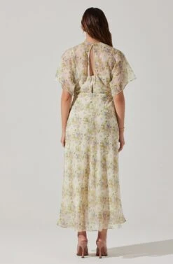Flutter Sleeve Open Back Maxi Dress -Outlet Cozi Luxe Store ADR101803 CREAMMULTIFLORAL 5