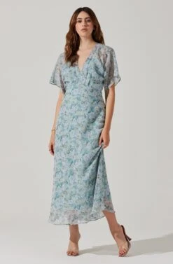 Flutter Sleeve Open Back Maxi Dress -Outlet Cozi Luxe Store ADR101803 LIGHTBLUEMULTIFRL 1