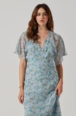 Flutter Sleeve Open Back Maxi Dress -Outlet Cozi Luxe Store ADR101803 LIGHTBLUEMULTIFRL 4