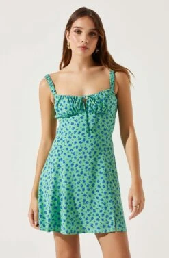 Sweetheart Neck Open Back Mini Dress -Outlet Cozi Luxe Store ADR101821 GREENBLUEFLORAL 3