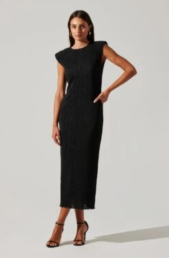 Plisse Straight Neck Midi Dress -Outlet Cozi Luxe Store ADR101830 BLACK 1