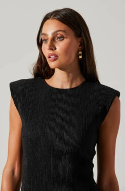 Plisse Straight Neck Midi Dress -Outlet Cozi Luxe Store ADR101830 BLACK 4